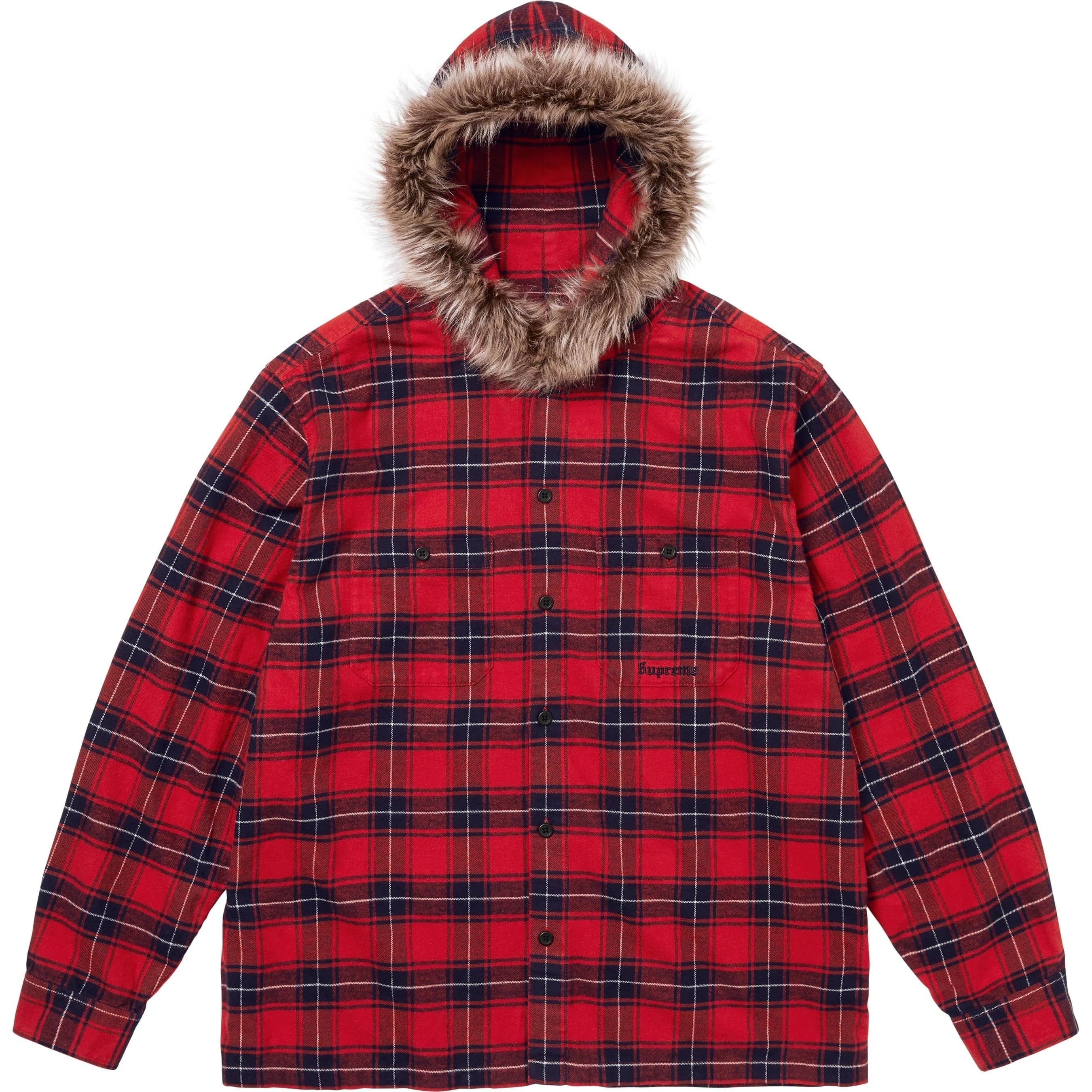 Fur Trim Flannel Hooded Shirt view 3
